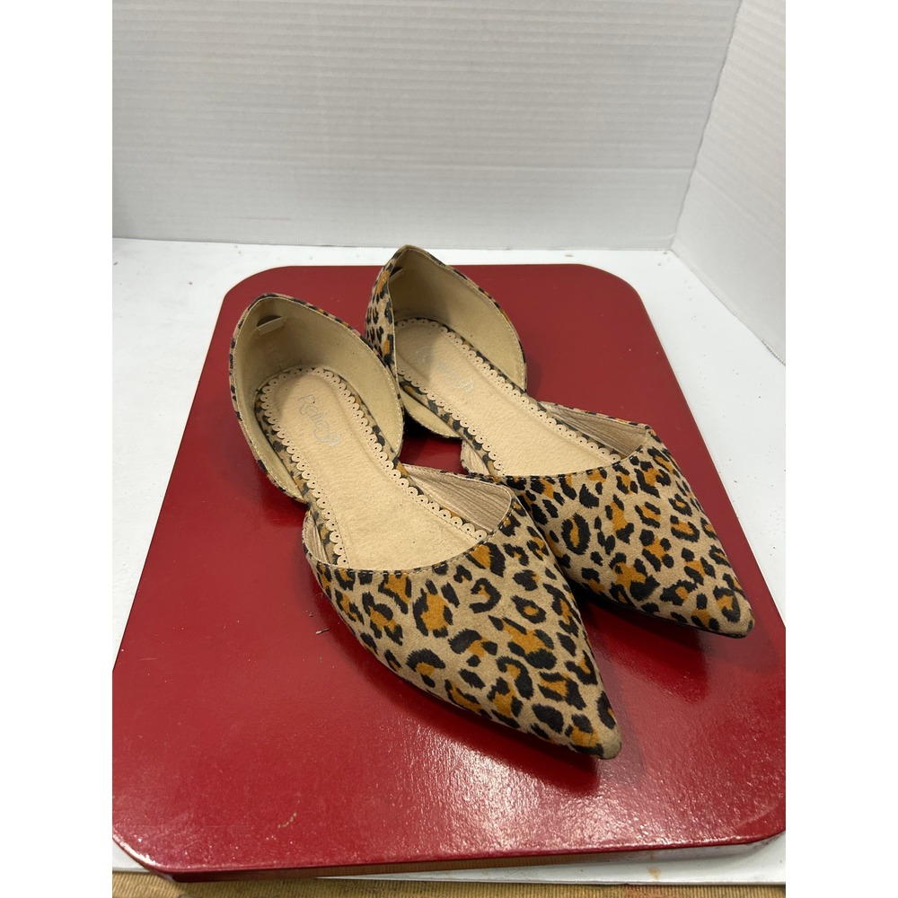 Refresh Leopard Print Flats 10 Tan Pointed Toe d'Orsay Chic Animal Print Office
